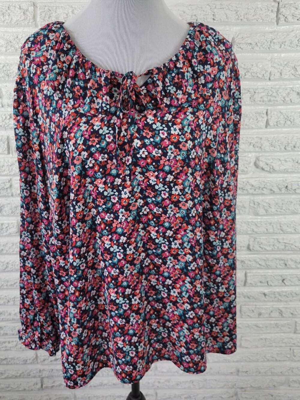 Croft & Barrow 2X Floral Ruffle Sleeve Top Womens Plus Keyhole Neck FLO29XE‎